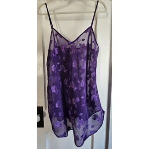 Vintage Petra Fashions babydoll night gown mini slip sheer purple lace Sz L